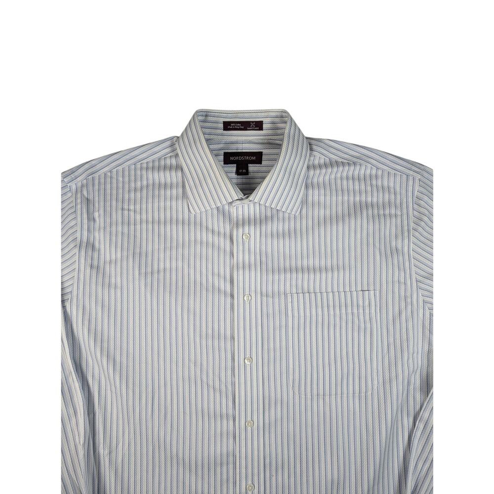 Nordstrom Men's Shirt‎ Smartcare Cotton Traditional Fit Blue White Stripe 17/35